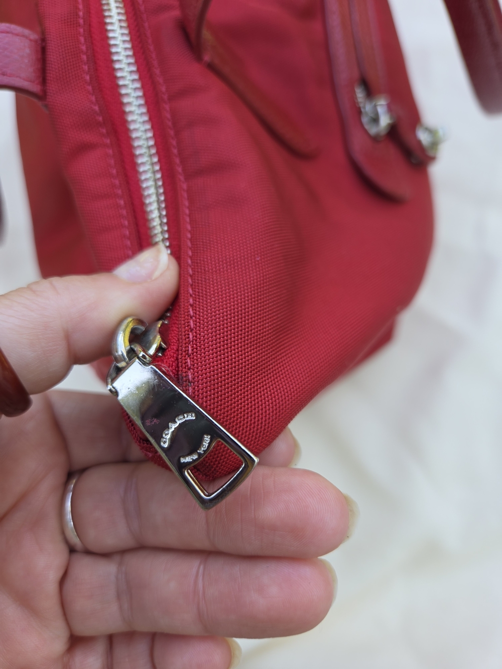 Coach Red Taylor Nylon Zip Tote with Silver Hardware - Picture 3 of 12